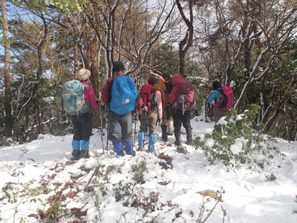 安全山の三角点に立つ